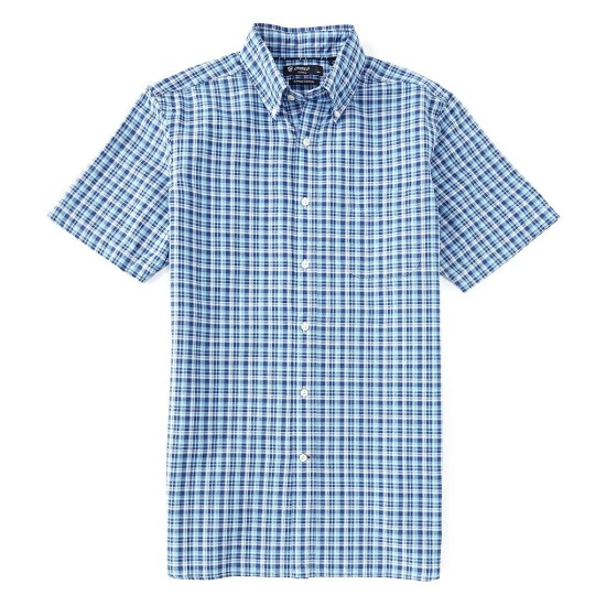 New 🌟 Cremieux Plaid Oxford Green Short-Sleeve Woven 👚 Shirt Bright Aqua 🤩 4 New 🌟 Cremieux Plaid Oxford Green Short-Sleeve Woven 👚 Shirt Bright Aqua 🤩 - Image 2