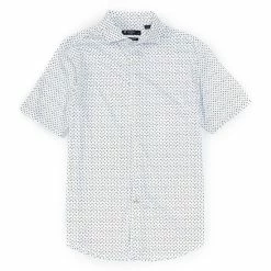 Outlet 👍 Cremieux Printed Short-Sleeve 🧥 Coatfront Knit 👕 Shirt Light Grey Heather 👏