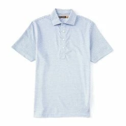 Hot Sale 🔥 Cremieux Bar Stripe Oxford Performance Short-Sleeve Polo 👚 Shirt Vista Blue 👍