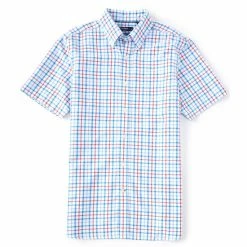 Hot Sale 🥰 Cremieux Medium Plaid Oxford Short-Sleeve Woven 👕 Shirt Light Blue 🛒