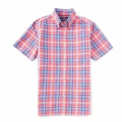 Hot Sale ❤️ Cremieux Plaid Oxford Red Short-Sleeve Woven 👕 Shirt 🤩