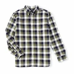 Discount 🔥 Cremieux Plaid Oxford Long-Sleeve Woven 👕 Shirt Four Leaf Clover ⌛