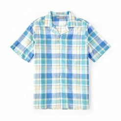 New ❤️ Daniel Cremieux Signature Linen Plaid Short-Sleeve Woven Camp 👕 Shirt Indigo 🧨 -Cremieux Shop unnamed file 986