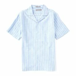 Buy 🥰 Daniel Cremieux Signature Linen Stripe Short-Sleeve Woven Camp 👕 Shirt Light Indigo ✔️ -Cremieux Shop unnamed file 991